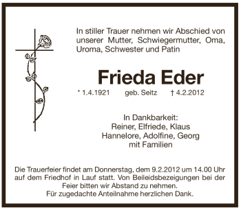 Traueranzeige von Frieda Eder von Pegnitz-Zeitung